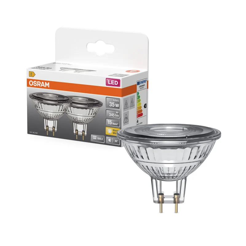 OSRAM Star LED lampadina riflettore per attacco GU5.3, vetro chiaro, bianco caldo (2700K), 345 lumen, sostituto per lampadine tradizionali da 35W, non dimmerabile, confezione da 2