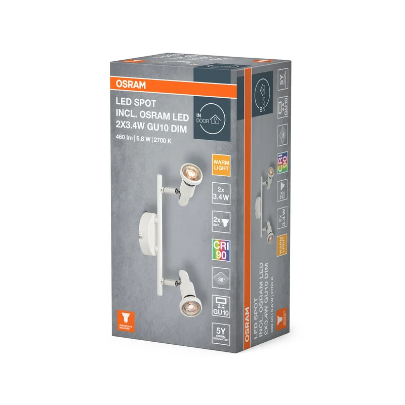 OSRAM LED SPOT GU10 Lampada da soffitto 2 x 3,4W, 460lm, bianco