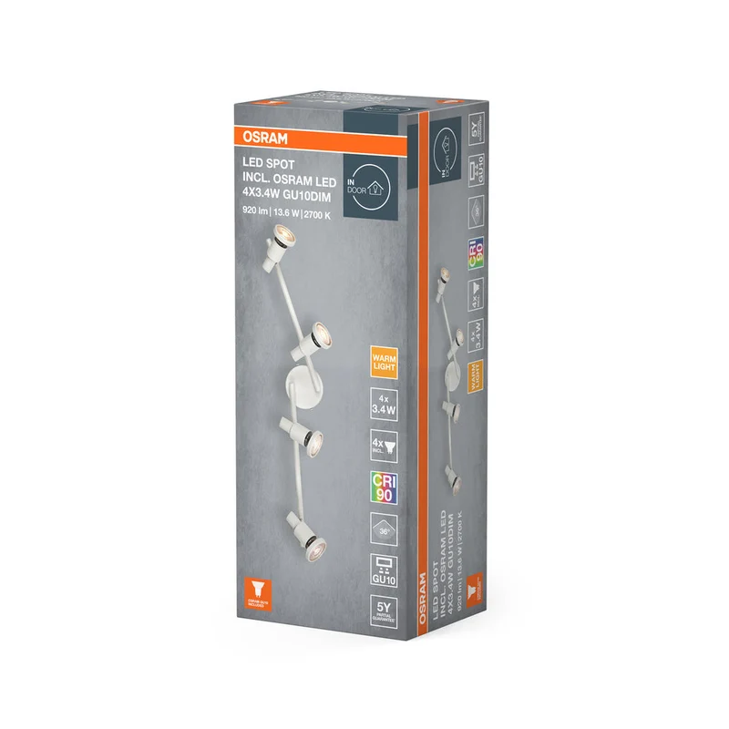 OSRAM LED SPOT GU10 lampada da soffitto 4 x 3,4W, 920lm, bianco