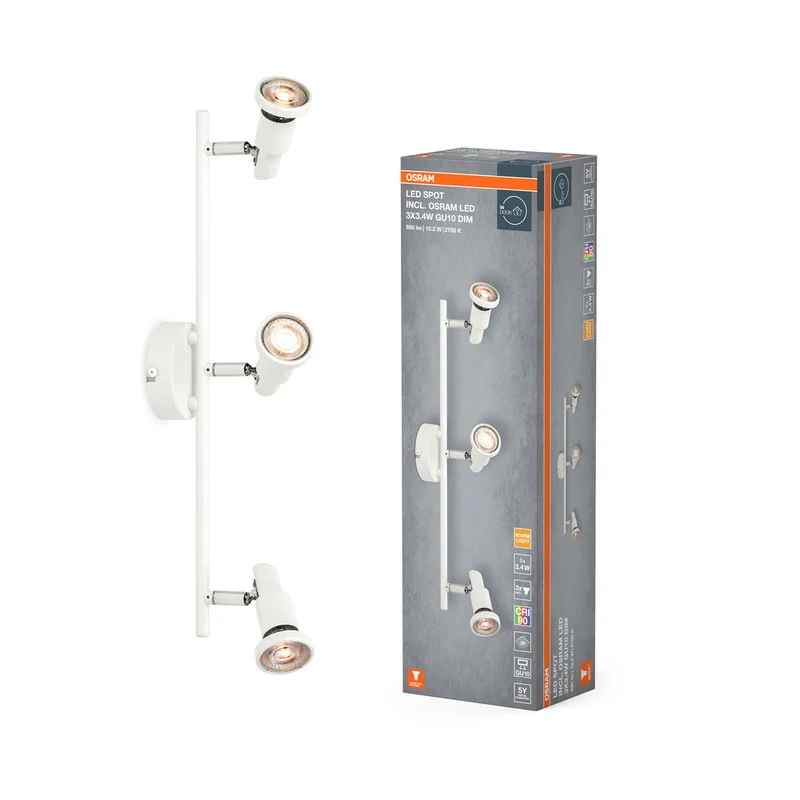 OSRAM LED SPOT GU10 Lampada da soffitto 3 x 3,4W, 690lm, bianco