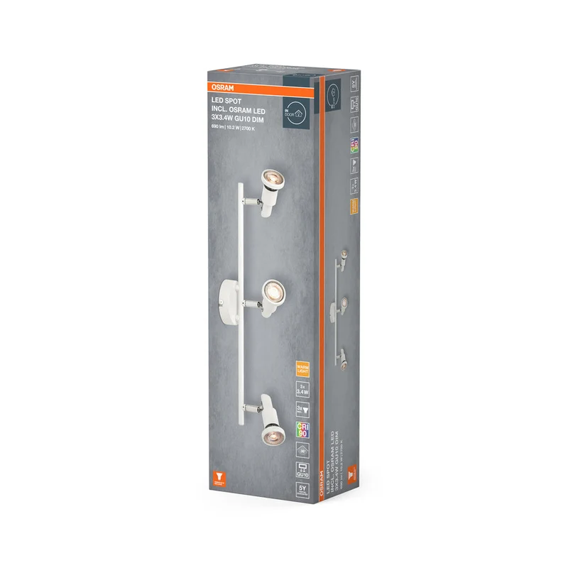OSRAM LED SPOT GU10 Lampada da soffitto 3 x 3,4W, 690lm, bianco