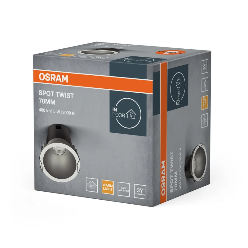 OSRAM SPOT TWIST Ø 70mm Downlight, argento, 5W, 400lm, 830 WT