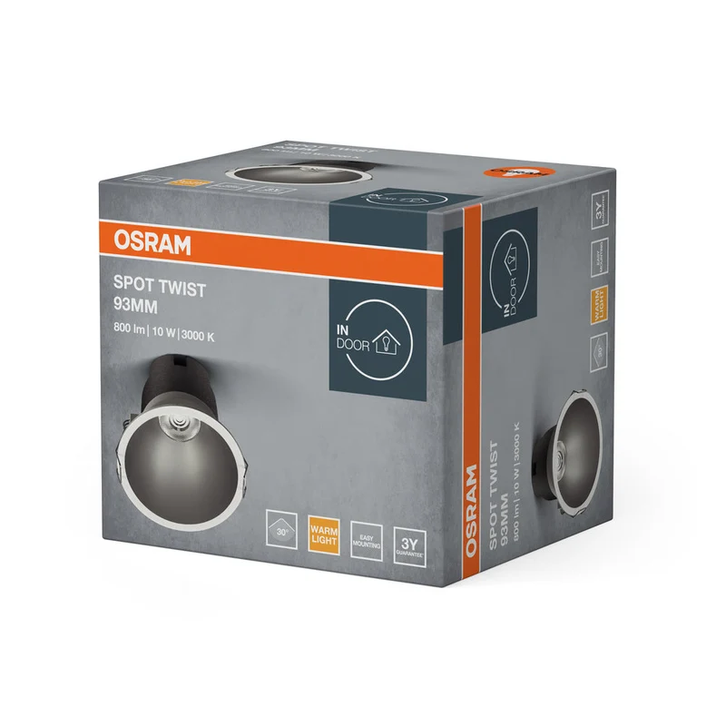 OSRAM SPOT TWIST Ø 93mm Downlight, argento, 10W, 800lm, 830 WT