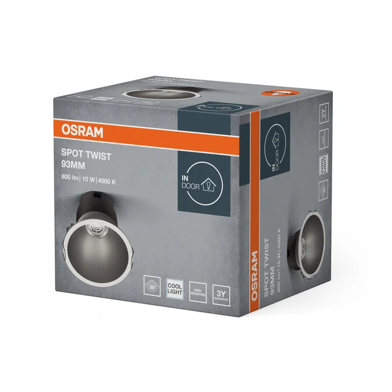 OSRAM SPOT TWIST Ø 93mm Downlight, argento, 10W, 800lm, 840 WT