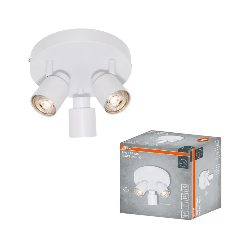 OSRAM Faretto LED a 3 punti PRIMAL Plate, lampada, 3xGU10, bianco