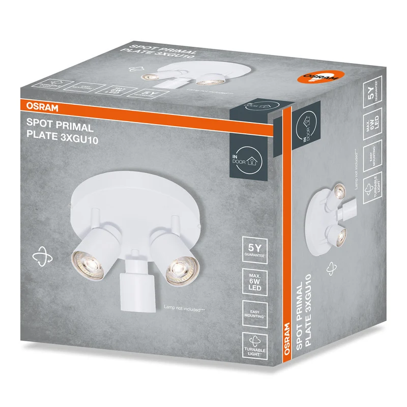 OSRAM Faretto LED a 3 punti PRIMAL Plate, lampada, 3xGU10, bianco
