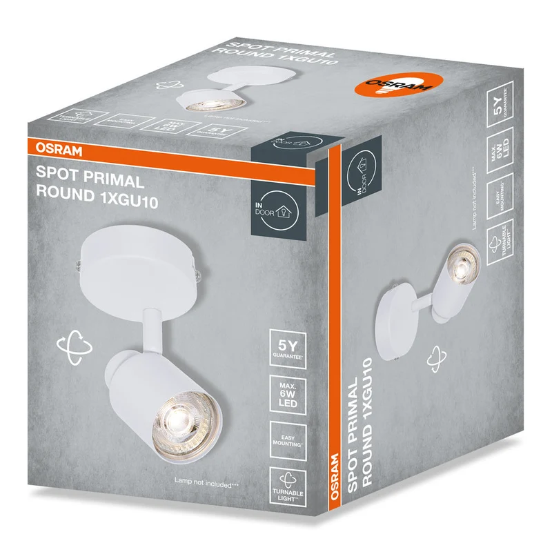 OSRAM Faretto LED a 1 Punto PRIMAL Rotondo, Lampada, 1xGU10, Bianco