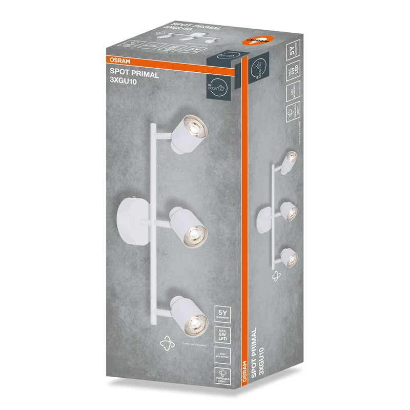 OSRAM Faretto LED a 3 punti PRIMAL, lampada, 3xGU10, bianco