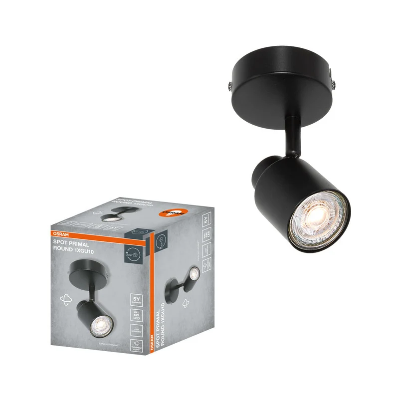 OSRAM Faretto LED a 1 Punto PRIMAL Rotondo, Lampada, 1xGU10, Nero