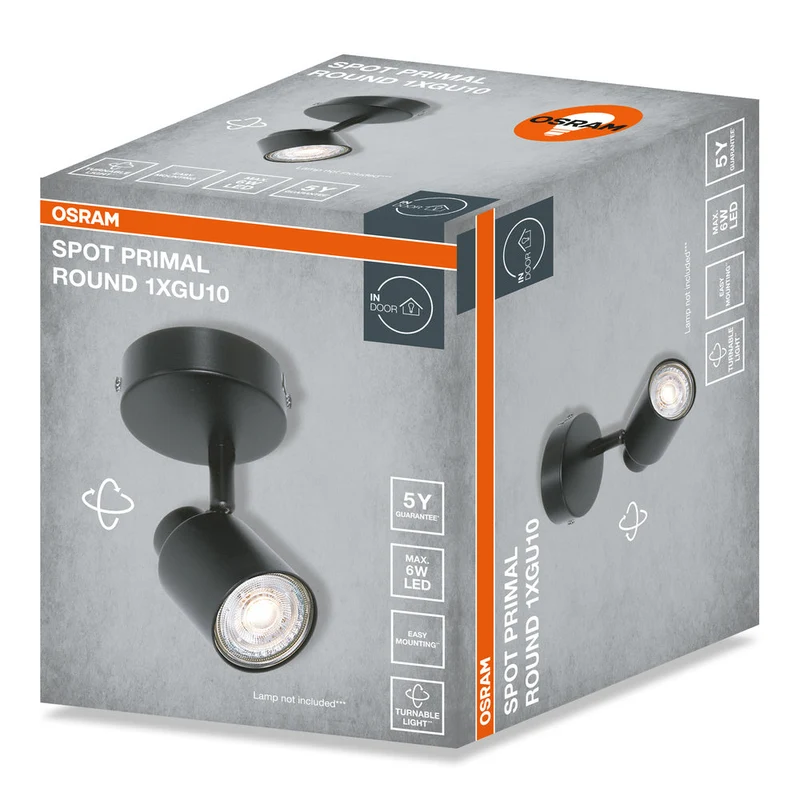 OSRAM Faretto LED a 1 Punto PRIMAL Rotondo, Lampada, 1xGU10, Nero