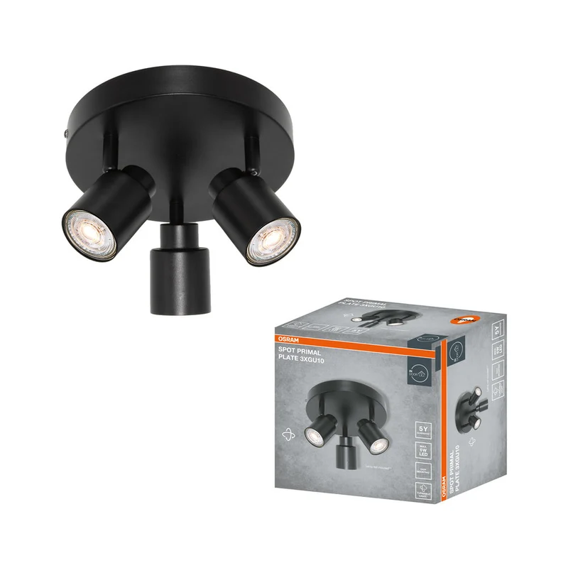 OSRAM Faretto LED a 3 punti PRIMAL Plate, lampada, 3xGU10, nero