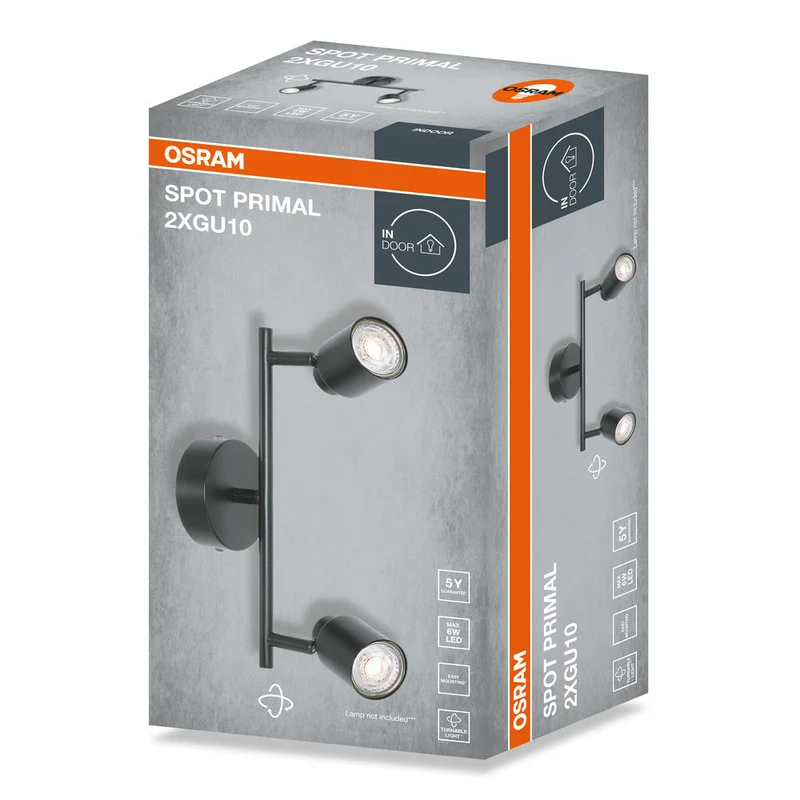 OSRAM Faretto LED a 2 punti PRIMAL, Lampada, 2xGU10, Nero