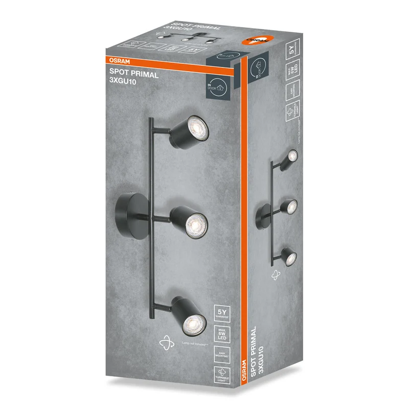 OSRAM Faretto LED a 3 punti PRIMAL, lampada, 3xGU10, nero