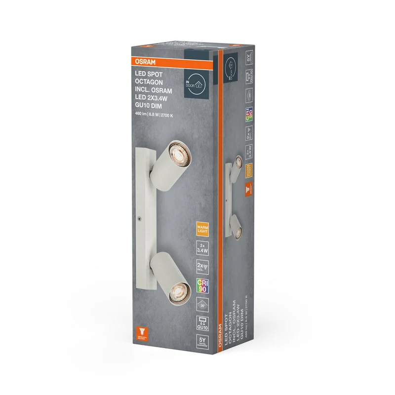 OSRAM LED SPOT OCTAGON lampada da soffitto 2 x 3,4W, GU10, 460lm, bianco