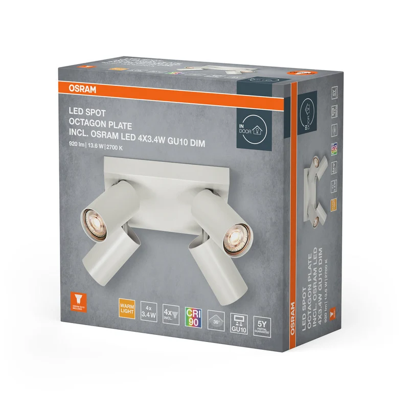 OSRAM LED SPOT OCTAGON PL Lampada da soffitto 4 x 3,4W, GU10, 920lm, bianco