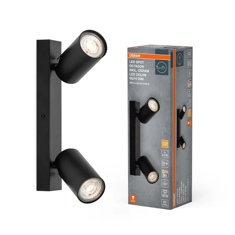 OSRAM LED SPOT OCTAGON lampada da soffitto 2 x 3,4W, GU10, 460lm, nero