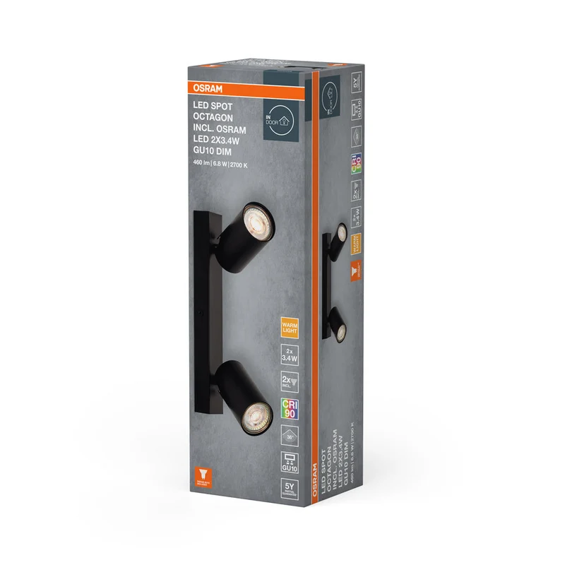 OSRAM LED SPOT OCTAGON lampada da soffitto 2 x 3,4W, GU10, 460lm, nero