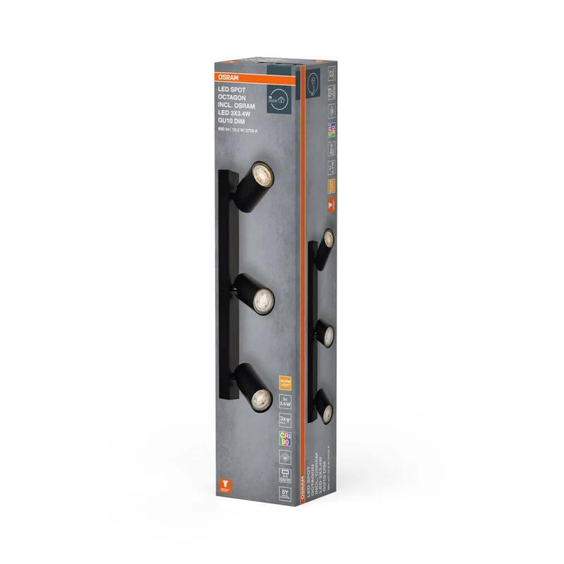 OSRAM LED SPOT OCTAGON lampada da soffitto 3 x 3,4W, GU10, 690lm, nero