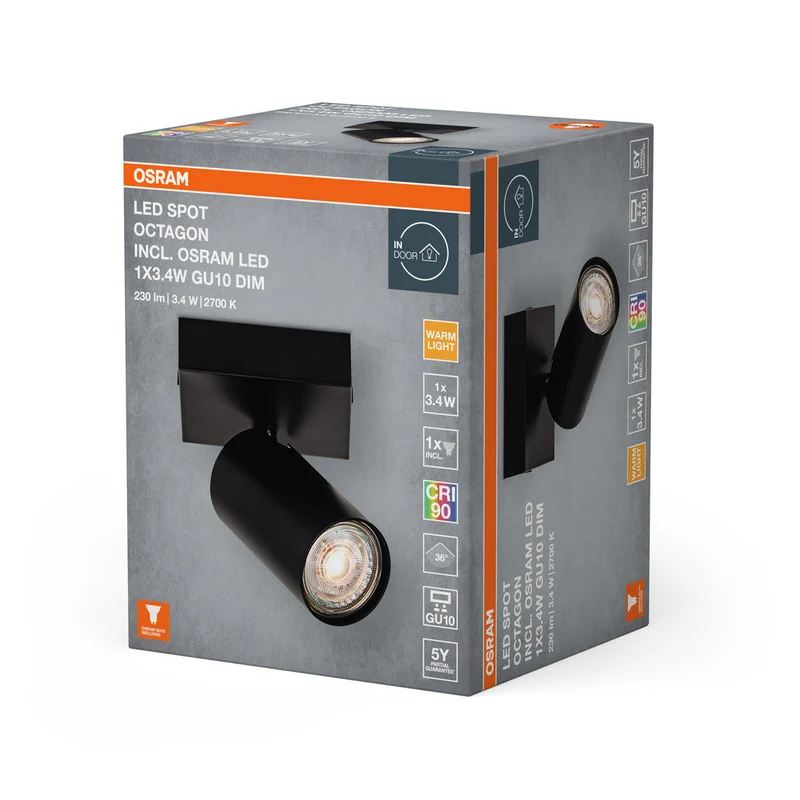 OSRAM LED SPOT OCTAGON lampada da soffitto / lampada da parete 3,4W, GU10, 230lm, nero