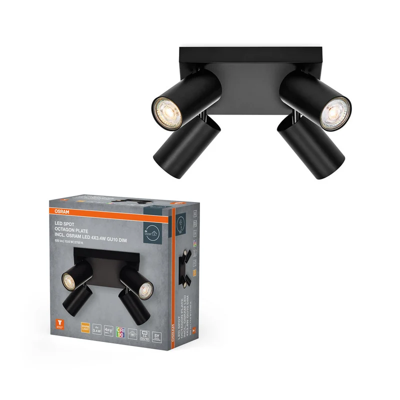 OSRAM LED SPOT OCTAGON PL Lampada da soffitto 4 x 3,4W, GU10, 920lm, nero