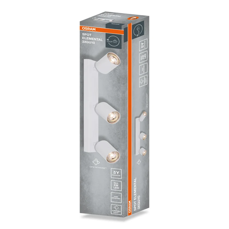 OSRAM Faretto LED a 3 punti ELEMENTAL Bianco, lampada, 3xGU10, bianco, 37 x 13,8 x 6 cm