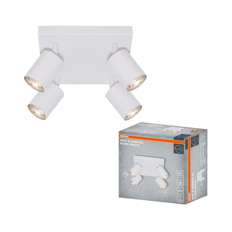 OSRAM Faretto LED a 4 punti ELEMENTAL Plate Bianco, Lampada, 4xGU10, Bianco, 21 x 13,8 x 21 cm