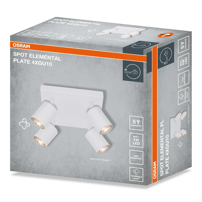 OSRAM Faretto LED a 4 punti ELEMENTAL Plate Bianco, Lampada, 4xGU10, Bianco, 21 x 13,8 x 21 cm