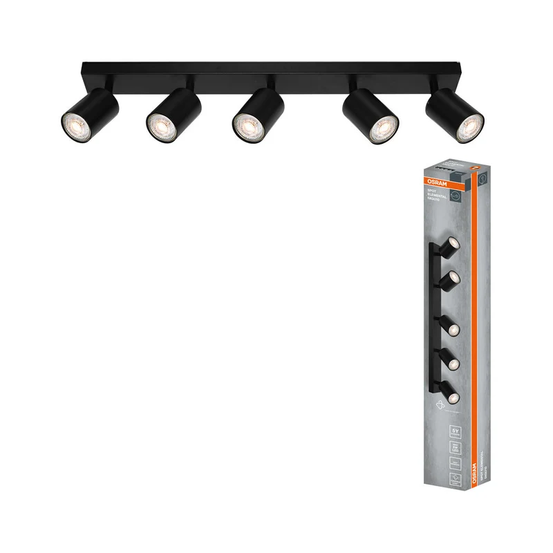 OSRAM Faretto LED a 5 punti ELEMENTAL Nero, Lampada, 5xGU10, Nero, 60,5 x 13,8 x 6 cm