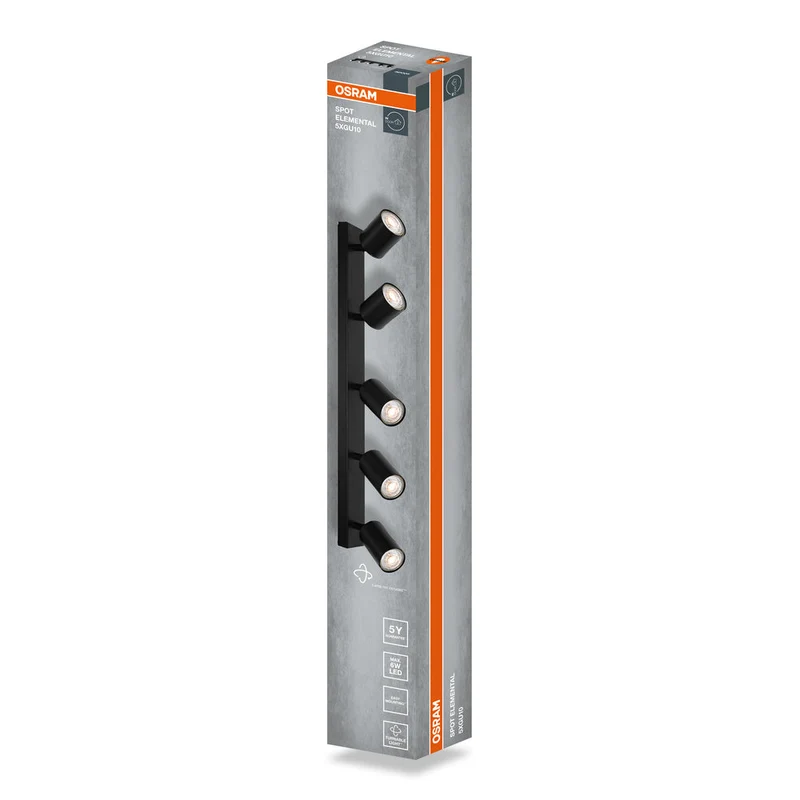 OSRAM Faretto LED a 5 punti ELEMENTAL Nero, Lampada, 5xGU10, Nero, 60,5 x 13,8 x 6 cm