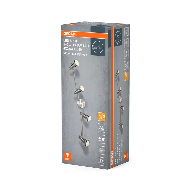 OSRAM LED SPOT ARGENTO SPAZZOLATO Lampada da soffitto, GU10, 4 x 2.6W, 2700K