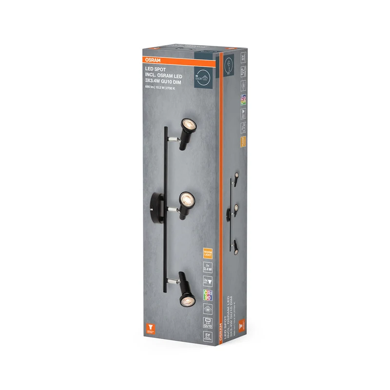 OSRAM FARETTO LED GU10 Lampada da soffitto 3 x 3,4W, 690lm, nero