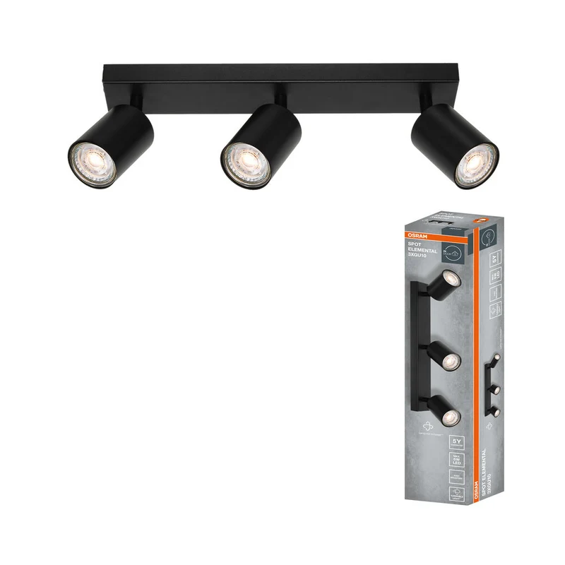 OSRAM Faretto LED a 3 Punti ELEMENTAL Nero, Lampada, 3xGU10, Nero, 37 x 13,8 x 6 cm