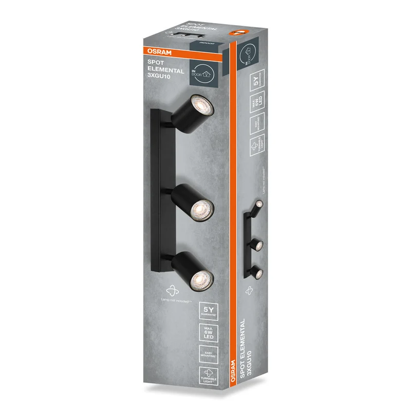 OSRAM Faretto LED a 3 Punti ELEMENTAL Nero, Lampada, 3xGU10, Nero, 37 x 13,8 x 6 cm
