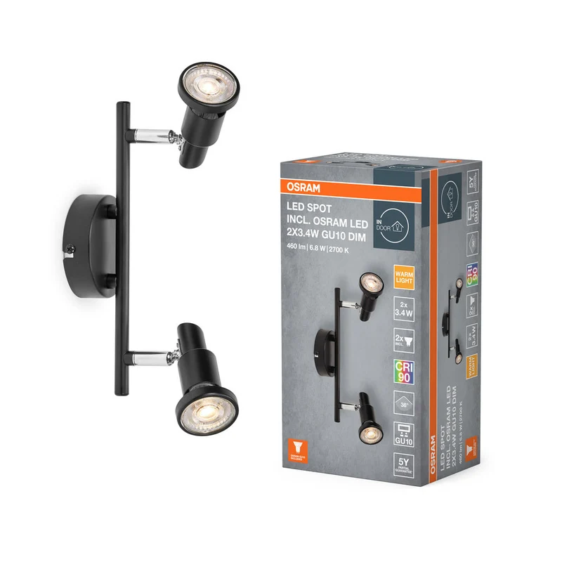 OSRAM FARETTO LED GU10 Lampada da soffitto 2 x 3,4W, 460lm, nero