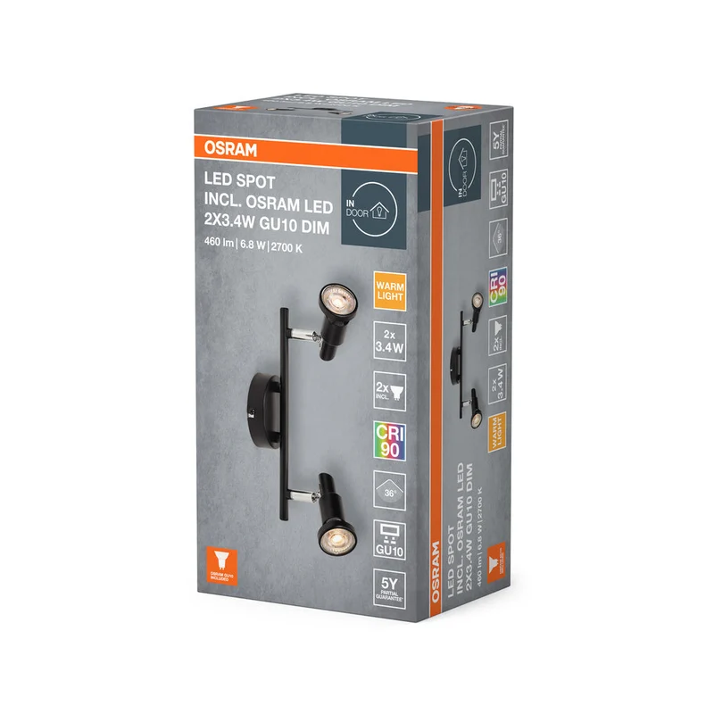 OSRAM FARETTO LED GU10 Lampada da soffitto 2 x 3,4W, 460lm, nero