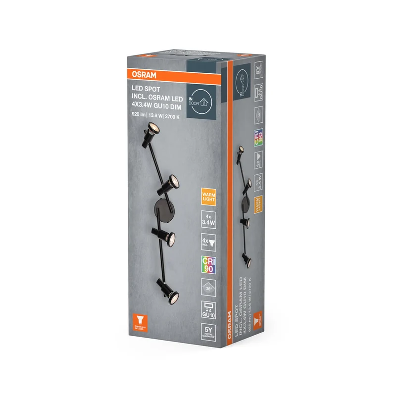 OSRAM FARETTO LED GU10 Lampada da soffitto 4 x 3,4W, 920lm, nero