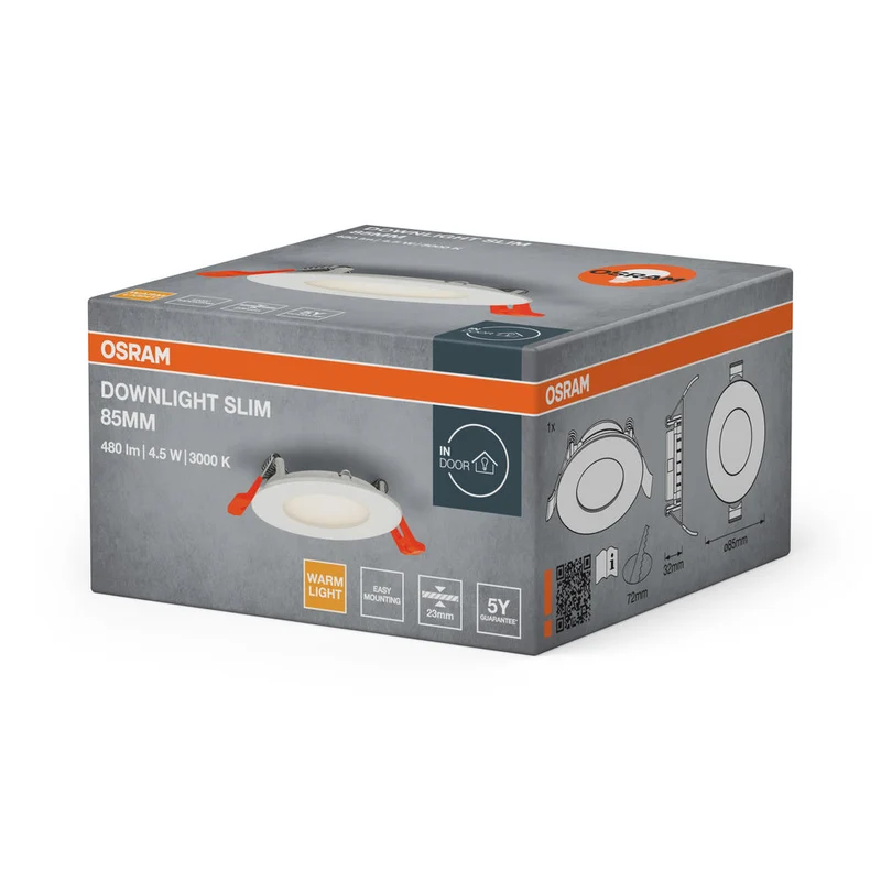 OSRAM RECESS SLIM DOWNLIGHT LED lampada da soffitto, Ø 85mm 220…240V 4,50W / 3000K bianco caldo