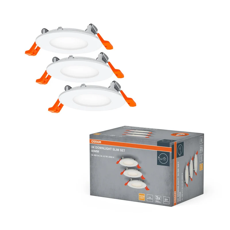 OSRAM Downlight Slim, Fari, 3000K, 4.50,W, Bianco, ⌀85mm, Confezione da 3