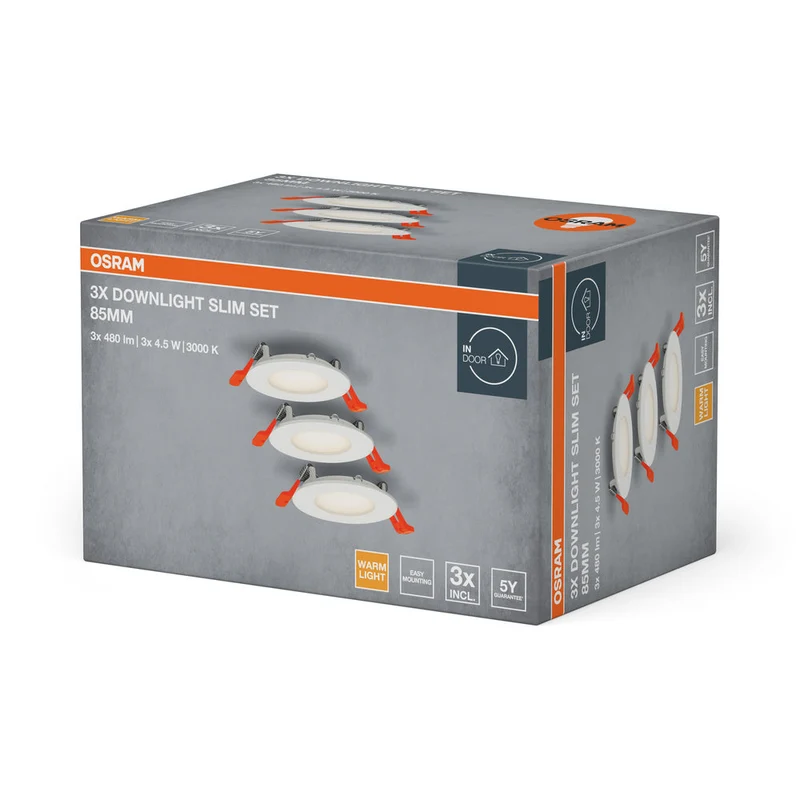 OSRAM Downlight Slim, Fari, 3000K, 4.50,W, Bianco, ⌀85mm, Confezione da 3