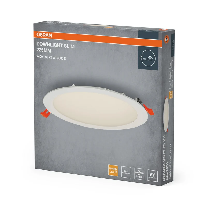 OSRAM RECESS SLIM DOWNLIGHT LED lampada da soffitto, Ø 225mm, 220…240V, 22W / 3000K bianco caldo