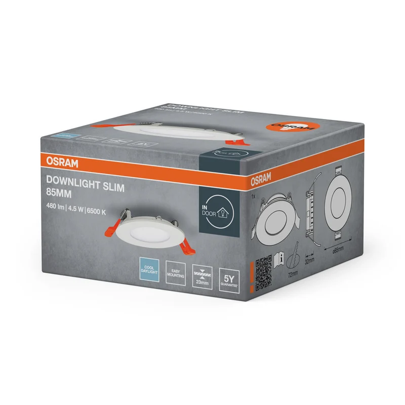 OSRAM RECESS SLIM DOWNLIGHT LED lampada da soffitto, Ø 85mm, 220…240V 4,50W / 6500K luce fredda