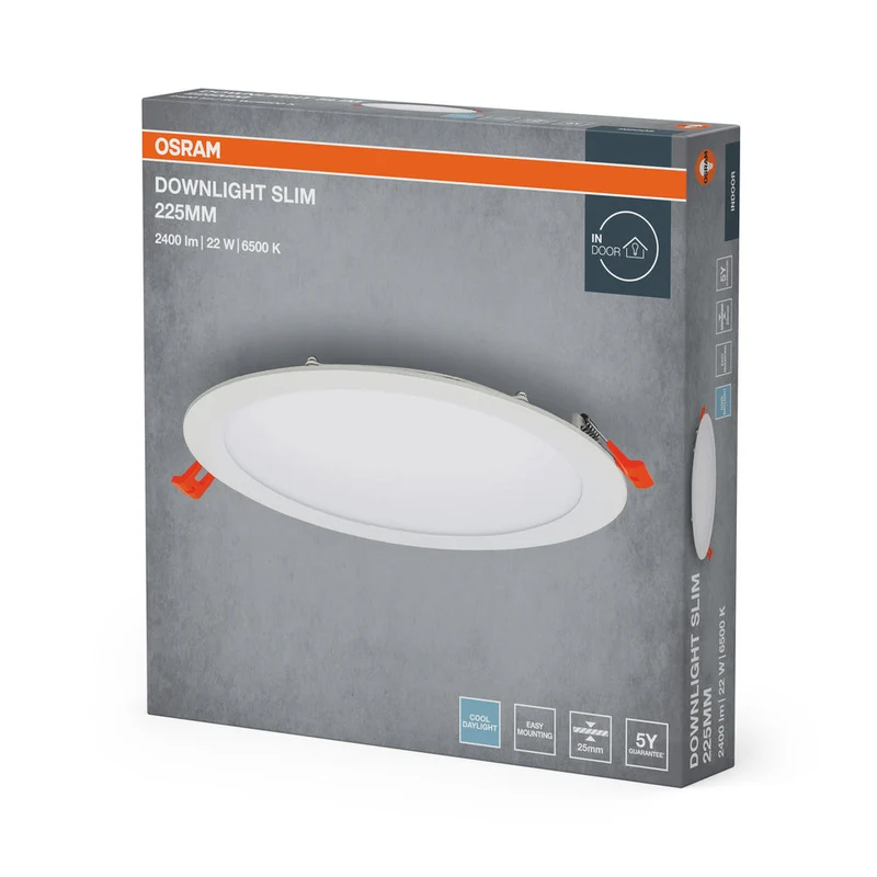 OSRAM RECESS SLIM DOWNLIGHT LED lampada da soffitto, Ø 225mm, 220…240V 22W / 6500K luce fredda