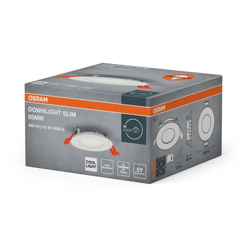 OSRAM FARETTO INCASSO SLIM LED Lampada da soffitto, Ø 85mm, 220…240V 4,50W / 4000K Bianco freddo