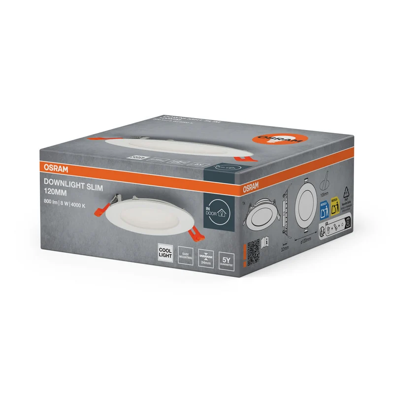 OSRAM FARETTO INCASSO SLIM LED Lampada da soffitto, Ø 120mm, 220…240V 8W / 4000K Bianco freddo