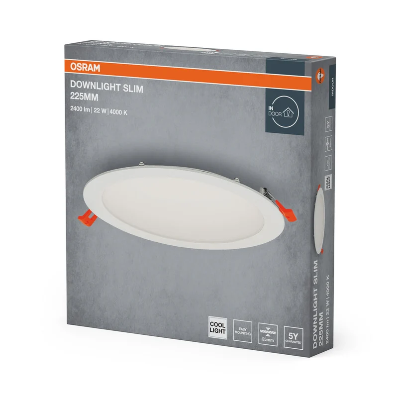 OSRAM RECESS SLIM DOWNLIGHT LED Lampada da soffitto, Ø 225mm, 220…240V 22W / 4000K Bianco freddo