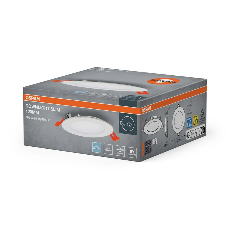 OSRAM RECESS SLIM DOWNLIGHT LED lampada da soffitto, Ø 120mm, 220…240V 8W / 6500K Bianco freddo