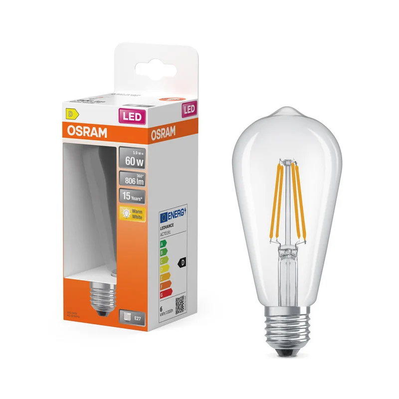 OSRAM Lampada LED Retrofit CLASSIC ST 6.5W 827 Chiaro E27, 806 lm, 2700 K, Bianco caldo