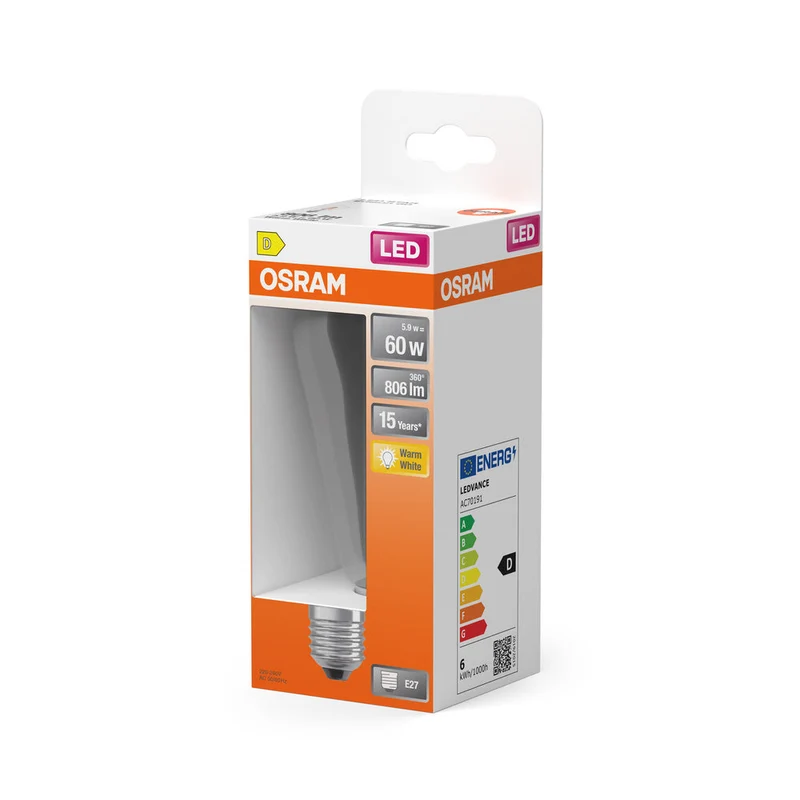 OSRAM Lampada LED Retrofit CLASSIC ST 6.5W 827 Chiaro E27, 806 lm, 2700 K, Bianco caldo