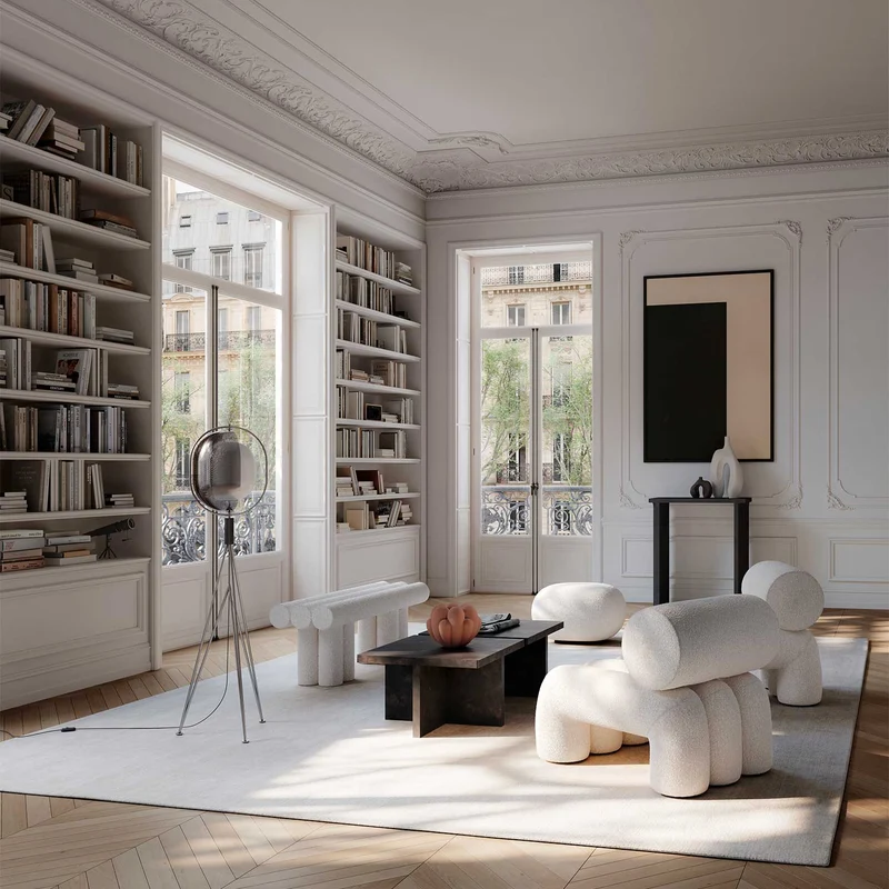 Pearl Floor - Lampadaire art déco en métal et verre, hauteur 140 cm