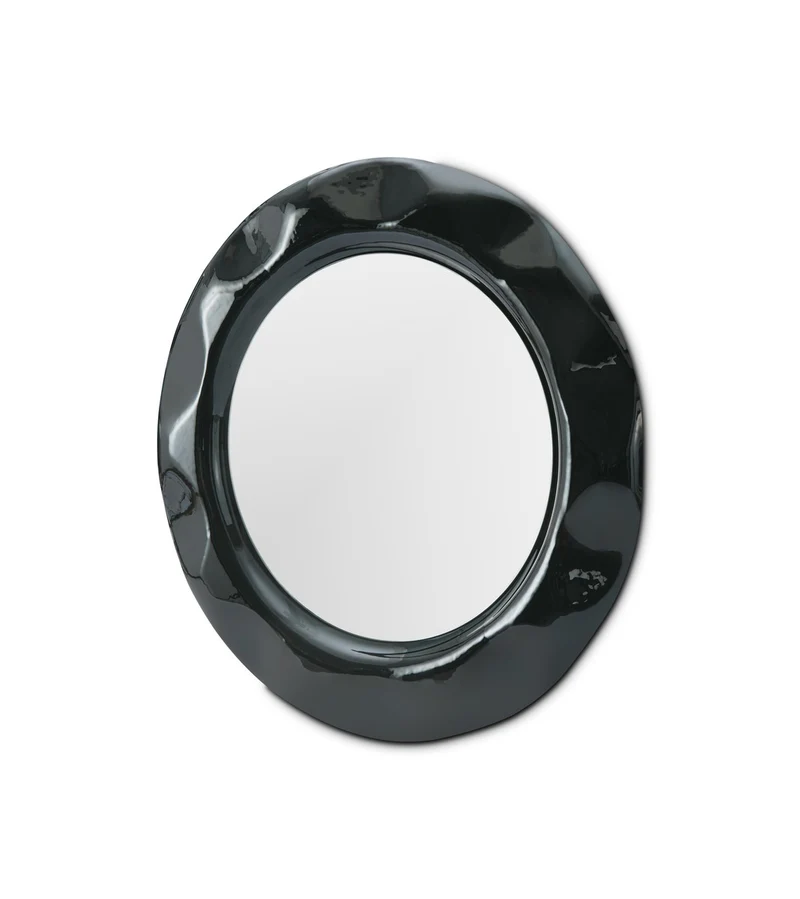 Casa Padrino Luxus Wandspiegel Schwarz / Grau Ø 120 x H. 6.5 cm - Wandspiegel mit Spiegelglas - Moderne Wohnzimmer Möbel - Luxus Qualität